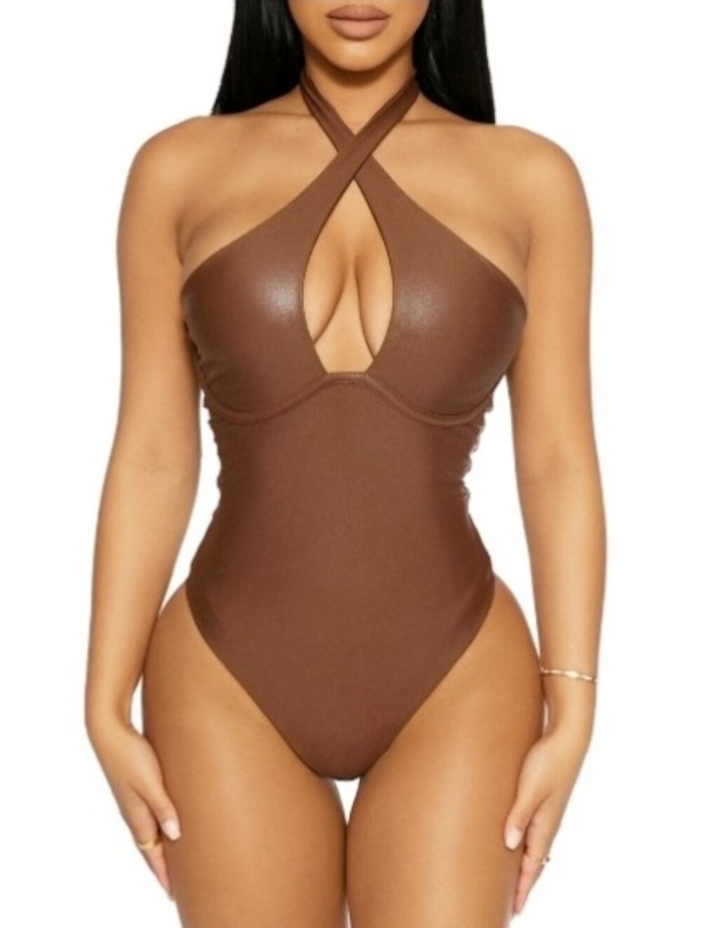 Naked Wardrobe Got Me Drippin' Bodysuit Brown Size second-skin style NWT New